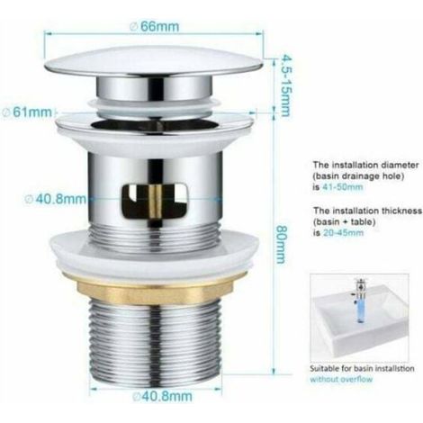 Bonde de lavabo - - Pop Up Automatique - Cuivre Chromé - 66 mm - Clic-Clac (1/4)
