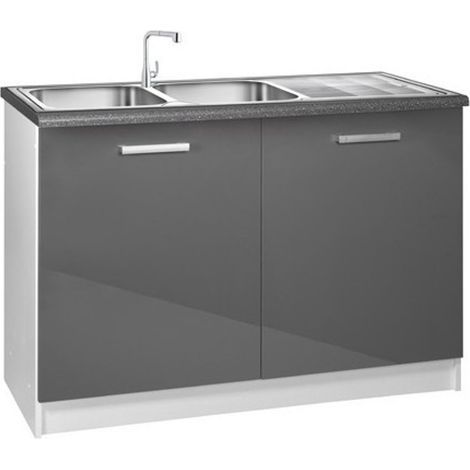 Tendencio – Meuble sous évier 120 cm – 2 portes – Laqué gris – Pour cuisine moderne – Module bas personnalisable