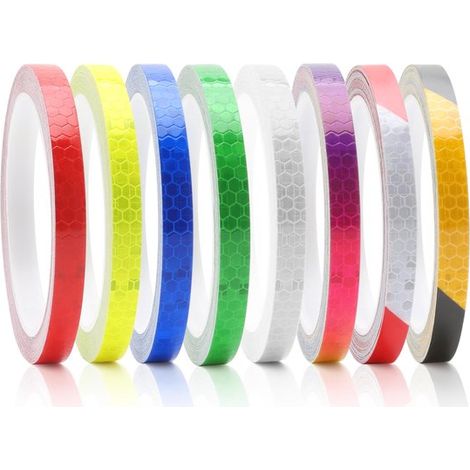 Cinta reflectante autoadhesiva，8 rollos/8 m，impermeable，pegatinas reflectantes，bandas reflectantes para bicicletas，1 cm de ancho (1/5)