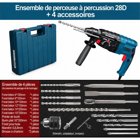 Perforateur burineur multifonction 3 en 1 pour béton et maçonnerie, emmanchement rond 28D kit 4, 1 × 1 × 1 cm, 1 kg – Livraison gratuite