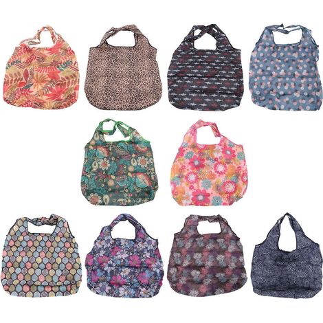 Sacs d'épicerie réutilisables et pliables, lot de 10, cabas de courses extra larges (22,7 kg), motif ripstop, lavables en machine, rangement (1/5)