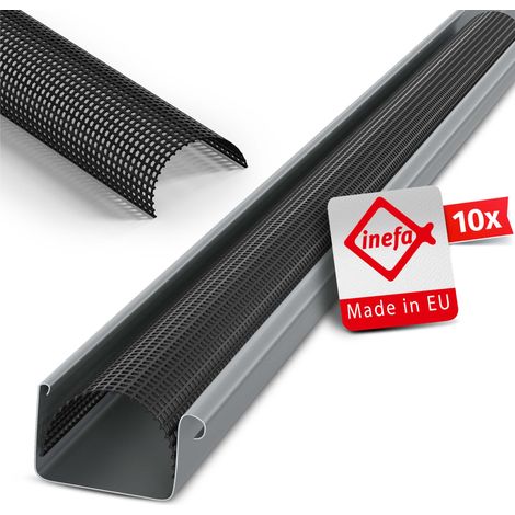 INEFA Laubschutzgitter Dachrinnen Laubschutz, PVC Schwarz Laubfang Dachrinnenabdeckung Dachrinnenzubehör Made in Germany - 83mm, 2m, 10 Stk.