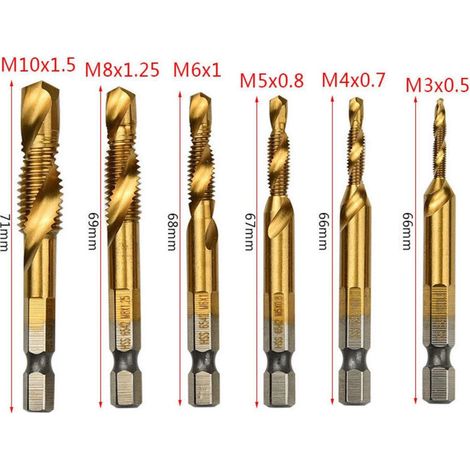 Kit 6 pezzi utensili filettatura M3-M10, forets+tarauds combinati, adatto per metalli e legni (1/3)