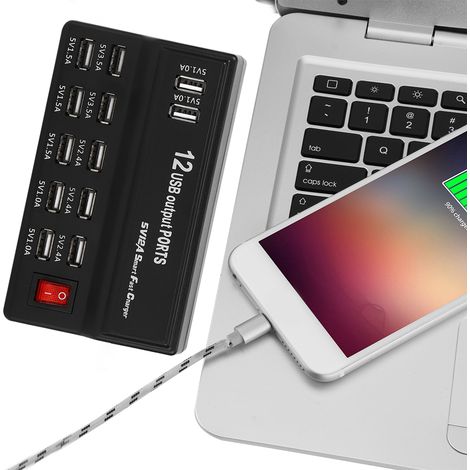 Multiprise avec 12 ports USB, charge rapide pour téléphones portables et ventilateurs, 100-240V (prise UE) (1/5)