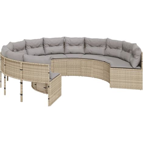 Maison Exclusive - Gartensofa mit Kissen Rund Beige Poly-Rattan