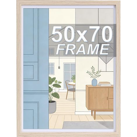 50x70cm Cadre Photo Bois Beige, anti-reflet Acrylique, lot de 1 (1/5)