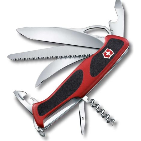 Victorinox 0.9583.MC Ranger 57 M Grip Coltello Multiuso 13 Funzioni Lama Bloccabile Apribile con Una Mano colore Rosso e Nero