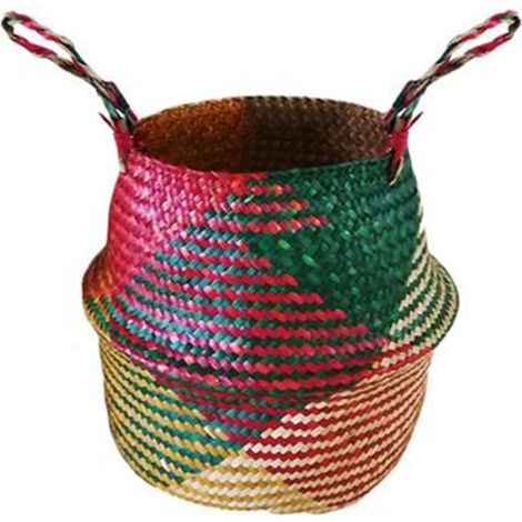 Panier de rangement pliable en jonc de mer nordique, panier patchwork pour plantes, fleurs, jardin, potager et linge sale (1/4)