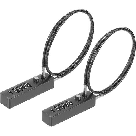 2er-Pack 4-stelliges Zahlenschloss aus Stahlkabel, kompaktes Vorhängeschloss mit 30 cm langem Stahlkabel, Sicherheitsschloss für Schrank, Schublade, Tasche und Gepäck, dunkelgrau (1/5)