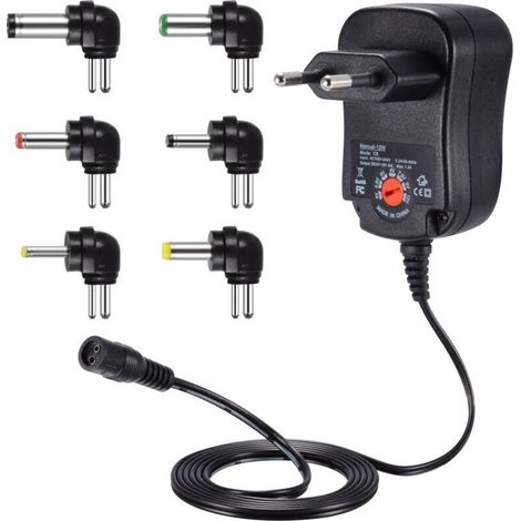 12W Adaptateur Secteur Universel AC à DC 3V 4.5V 5V 6V 7.5V 9V 12V 1A Transformateur d'alimentation à Découpage avec Connecteurs 90 Degrés DC pour électroniques Ménagers