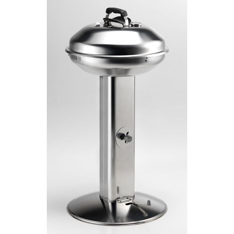 Barbecue a carbone in acciaio inox a colonna dotata di presa d’aria regolabile, griglia cromata e coperchio per cottura a forno Made in Italy (1/2)