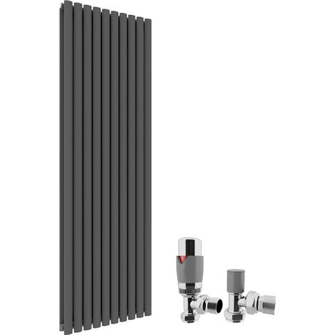 ELEGANT 1800 x 590 mm Vertical Column Designer Radiator Double Oval Panel Anthracite Central Heating Radiators + Chrome Thermostatic Radiator Valves (1/5)