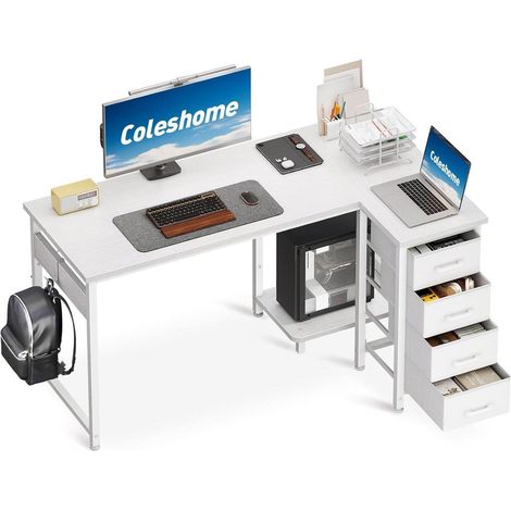 Eckschreibtisch L 4 Schubladen umkehrbar 120 × 70 cm Weiß (1/5)