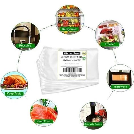 Sacs sous Vide Gaufrés - ZGEER - Format standard 20 x 30 cm - Conservation des aliments - Cuisson sous vide (1/4)