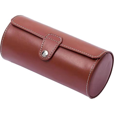 Boîte de rangement pour montre de voyage en cuir PU, 3 compartiments (marron)