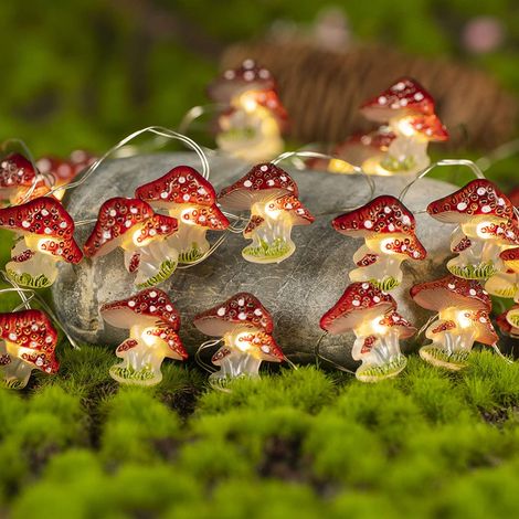 Ghirlanda luminosa a LED a forma di fungo, lunga 3 metri (10 piedi), con 30 LED, impermeabile e alimentata a batteria, ideale per interni ed esterni.