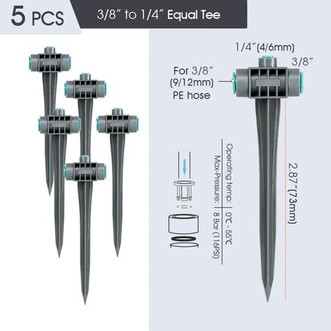 (5 piquets) Raccords de tuyau PE 3/8'', connecteurs d'eau pour tuyau PE, adaptateur de raccordement de robinet, té égal réduit, coude droit, piquets de vanne (1/5)