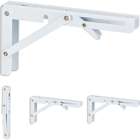 Lot de 4 équerres murales, Fixations Pliables, pour Le Mur, Supports, métal, HxLxP : 11x3x20 cm, Blanc (1/5)