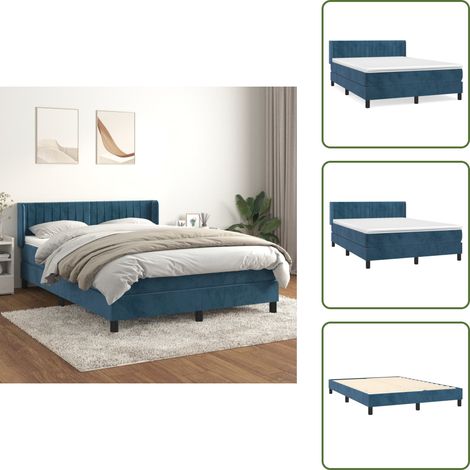 Boxspringbett mit Matratze Dunkelblau 140x200 cm Samt - Samtbett - Boxspringbett - Doppelbett - Bettenrahmen - Luxusbett (1/5)