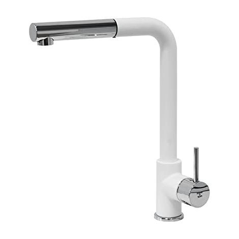 Miscelatore cucina Plados monocomando VEMIXEXTL con canna a 90° e doccia estraibile - Bianco Latte