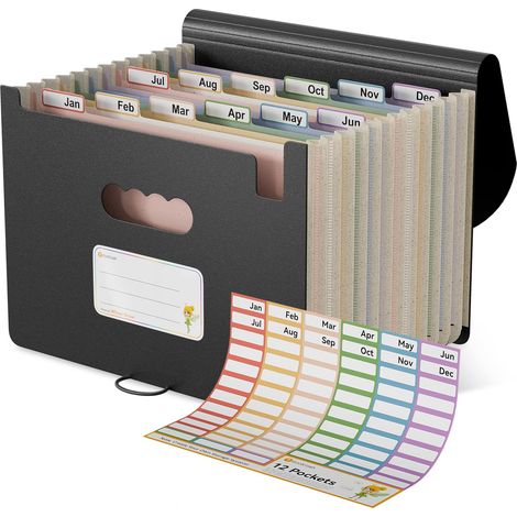 Trieur 12 Compartiments A4, Rangement Papier Administratif Organiseur de Dossiers Accordéon en Paille de Blé, Classeur Range Document, Sans BPA, Retour à la Nature, Noir Naturel (1/5)