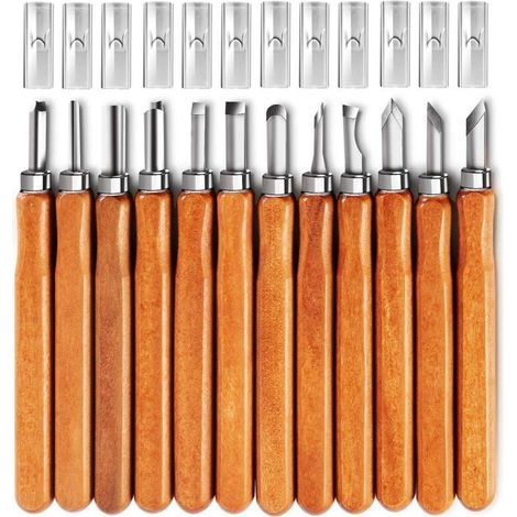 Ensemble de 12 couteaux à sculpter le bois SK5 pour la confection de cadeaux, de citrouilles et d'objets artisanaux en bois, convenant aux débutants comme aux professionnels.