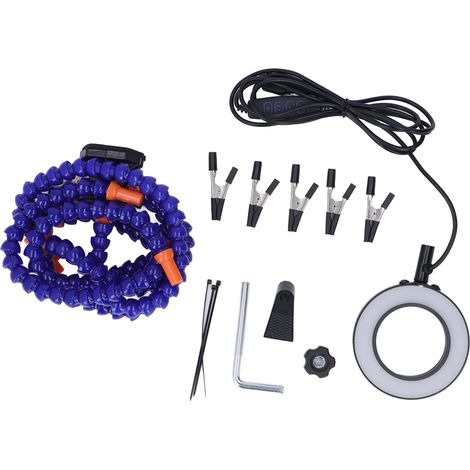 Station de soudage avec 5 pinces crocodiles, 3 bras flexibles, loupe USB et éclairage LED, ABS bleu, support de maintien pour électronique (1/5)