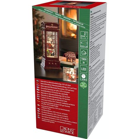 Konstsmide LED Snow Globe Lantern Santa Telefono Box, Lanterna riempita di acqua/Acqua Spinner/Indoor (IP20) 5 ore Timer/Batteria: 3xC 1.5V (escl.)/Lanterna di Natale 1 diodo bianco caldo, 4363-550 (1/2)
