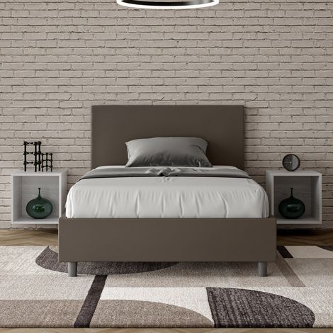 Letto una piazza e mezza contenitore imbottito 120x200 similpelle cappuccino Adele (1/5)