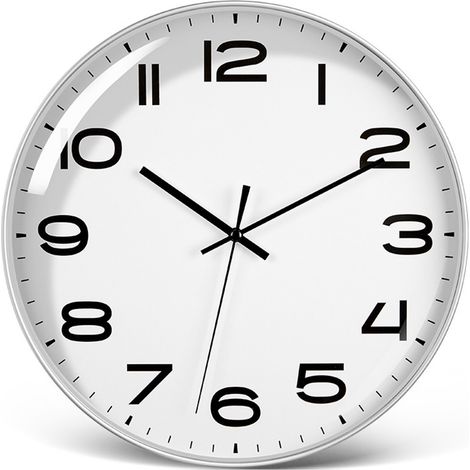 Horloge murale silencieuse 30cm quartz mouvement simple ABS écologique inodore durable pour chambre bureau panneau blanc cadre blanc (1/5)