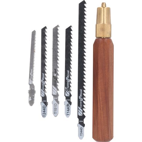 [JAMAIS UTILISÉ]Scie à main compacte à poignée hexagonale en bois, lame détachable, précise et portable, idéale pour le camping, avec 5 lames. (1/5)