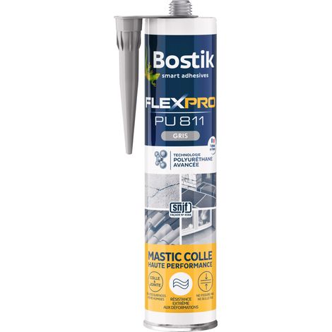 Bostik Mastic Colle Flexpro PU811 – Colle et Jointe Tous Matériaux – Multi-Usages – Intérieur/Extérieur et Milieux Humides – Formule Polyuréthane Haute Performance – Couleur : Gris – 300 ml (1/6)