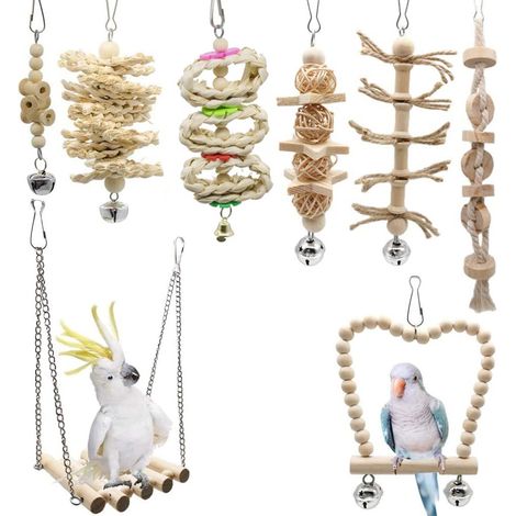 Balancier En Bois Pour Oiseaux - Perchoir Suspendu Avec Clochette - Jouet À Ronger Pour Perruches, Calopsittes Et Pinsons - 1 Pièce (1/5)