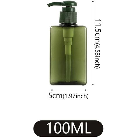 Flacon carré portable (vert foncé, 100 ml) pour savon liquide mains, shampoing et corps. Flacon pompe à mousse rechargeable. Accessoires de salle de bain. (1/5)