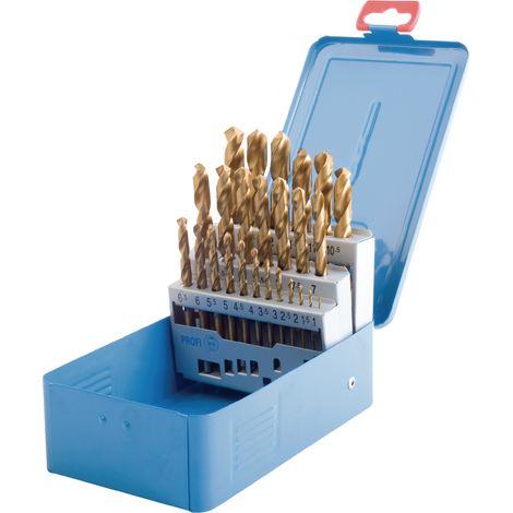 Jeu de forets hélicoïdaux Type N Ø nominal 1-10x0,5 mm HSS revêtement TiN 19 pièces coffret en métal (1/2)
