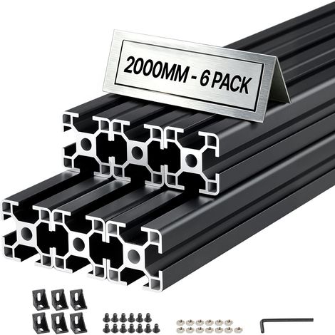 Profilé Aluminium Extrudé 3030 6 PCS Profilé Alu Anodisé 2000 mm Rainure en T Standard Européen pour Châssis d'Imprimante 3D, Machine CNC, Mobilier, Établis, Bricolage, Haute Résistance, Noir (1/5)