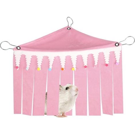 Recinto per porcellini d'India - Amaca angolare per riparo - Parasole con nappe - Ganci in metallo - Adatto a gabbie di piccoli animali come conigli, furetti, topi e cincillà. (1/5)