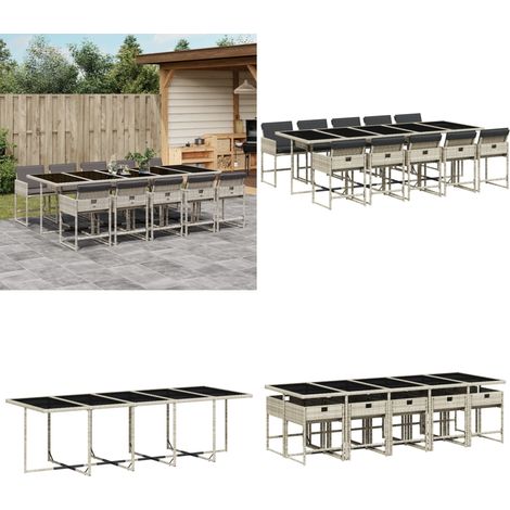 Ensemble à manger de jardin 11pcs avec coussins gris poly rotin - Salon De Jardin - Meuble De Jardin - Set De Jardin - Résine Tressée - Poly Rotin - Home & Living (1/5)