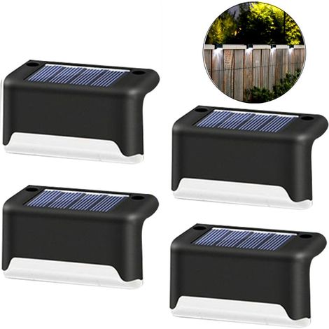 Lot de 4 lampes solaires à LED pour terrasse, étanches, pour escaliers, clôtures, terrasses et allées (lumière blanche) (1/5)