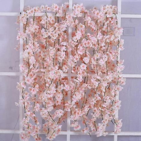 Guirlande de fleurs de cerisier artificielles, plantes artificielles suspendues, guirlande de vigne en soie, décoration pour mariage, fête, maison, festival, clôture, 2 pièces, 180 cm (poudre) (1/5)