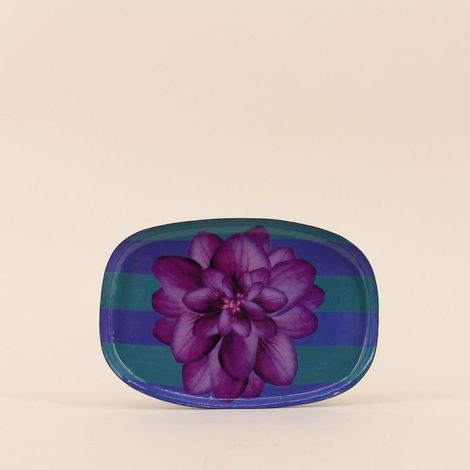 Plateau en métal laqué à rayures bleus / violettes 20x14cm (1/5)