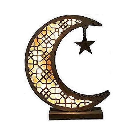 LED-Ramadan-Dekoration, hölzerner mondförmiger Schmuck, LED-Halbmond-Ornament für Muslime (1/4)