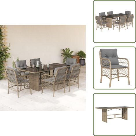 The Living Store Ensemble à manger de jardin coussins 7 pcs mélange beige rotin - Salon De Jardin - Set Salon De Jardin - Mobilier De Jardin - Table De Jardin - Chaises De Jardin