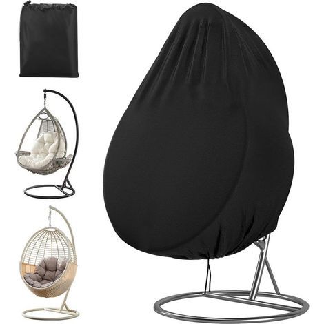 Housse de Protection Chaise Suspendue,Couverture de Chaise Suspendue 210D Oxford Imperméable avec Fermeture éclair et Cordon, 190 x 115 cm(Noir) (1/5)