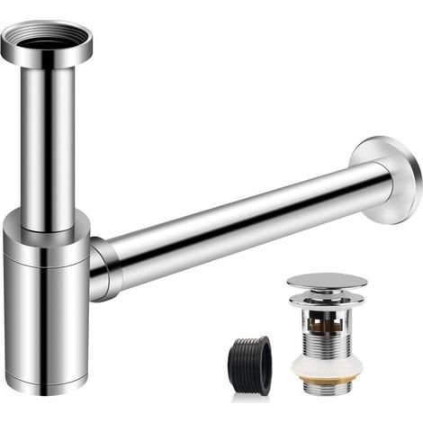 Siphon Universel pour Lavabo, Acier Inoxydable 1 1/4" x 32mm, Réglable, Siphon Métallique avec Bonde pour Salle de Bain. (1/5)