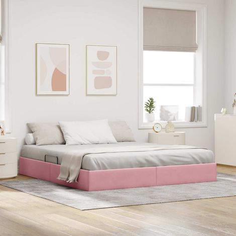 Ottoman Bettgestell mit Speicher Rosa 160 x 200 cm Samt (1/5)