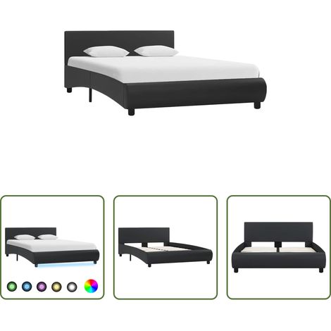 vidaXL LED-Beleuchtung - Bett mit LED-Beleuchtung ohne Matratze Schwarz 120x200 cm (1/5)
