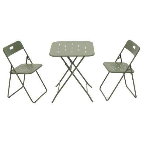 Set bistrot 3p pliable, 2 chaises, 1 table, résistant extérieur, vert
