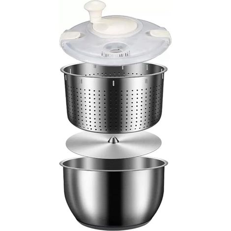 6L Essoreuse à salade inox lave-légumes avec couvercle séchoir cuisine