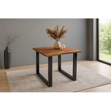Esstisch Baumkante massiv Akazie nussbaumfarben 90 x 90 schwarz QUINN (1/5)